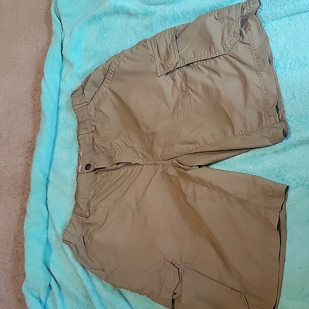 REI Hiking Shorts Men Olive Green Flat Front Nylon Cargo Pockets